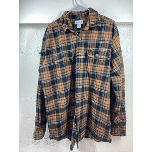 Carhartt Flannel Mens XL Tall Brown Plaid Shirt Heavy Button Up Long Sleeve